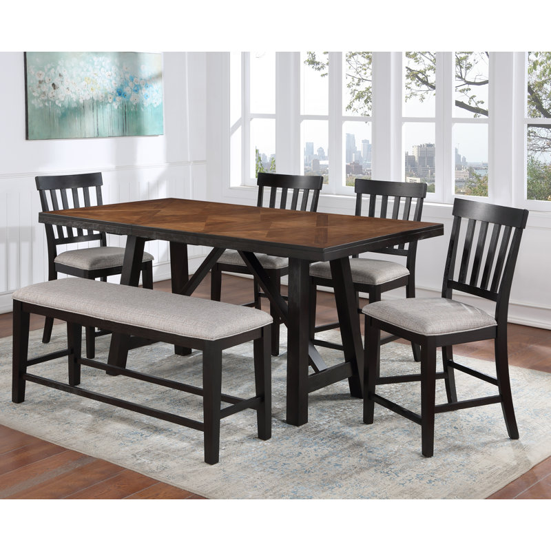 Ilcho Counter Height Extendable Dining Set, 6 Pieces: Table, Bench, 4 Chairs