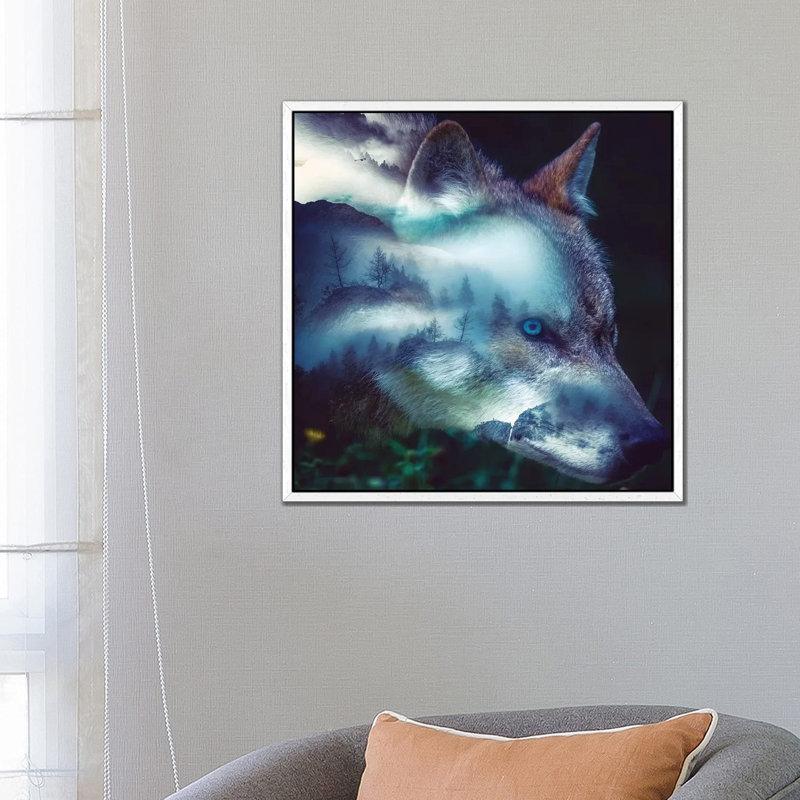 Forest Wolf by Paul Haag - Print on Canvas, 66.04 cm H x 66.04 cm W, White Framed