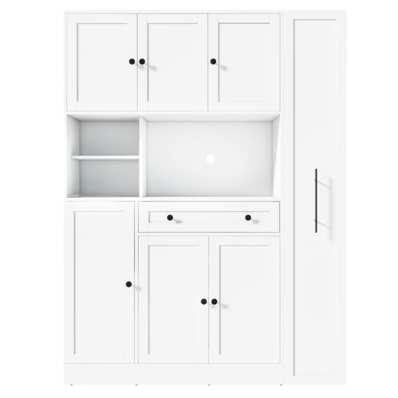Buffet autoportant traditionnel de 70 po de hauteur avec tablettes et 1 tiroir, Blanc