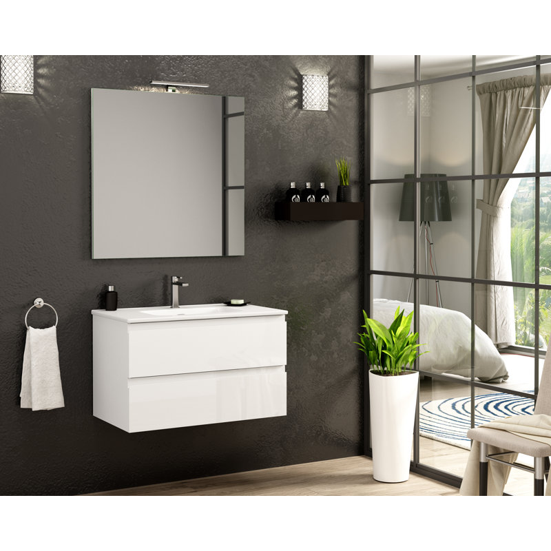 Jasso 32'' Single Bathroom Vanity with Ceramic Top, Glossy White