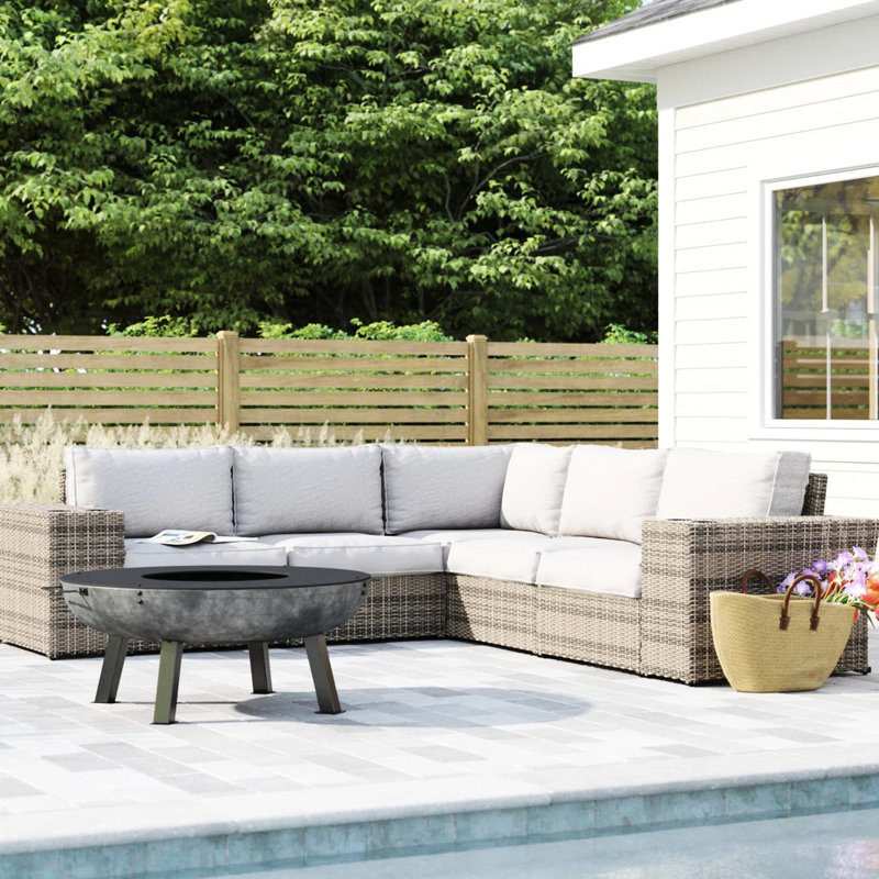 Canapé modulaire d'extérieur de 102 po de largeur, modulaire réversible résistant aux intempéries, coussins de dossier de 7 po, housses amovibles, canapé modulaire de patio large sans assemblage requis avec siège réversible entièrement assemblé et confortable,