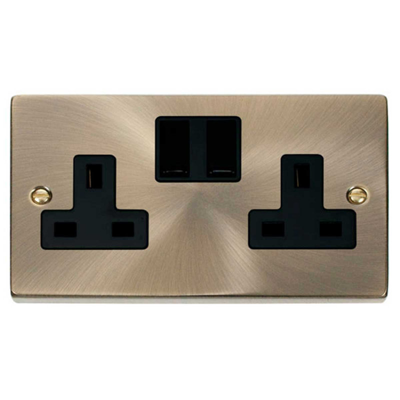 Antique Brass 2 Gang 13A Twin Double Switched Plug Socket