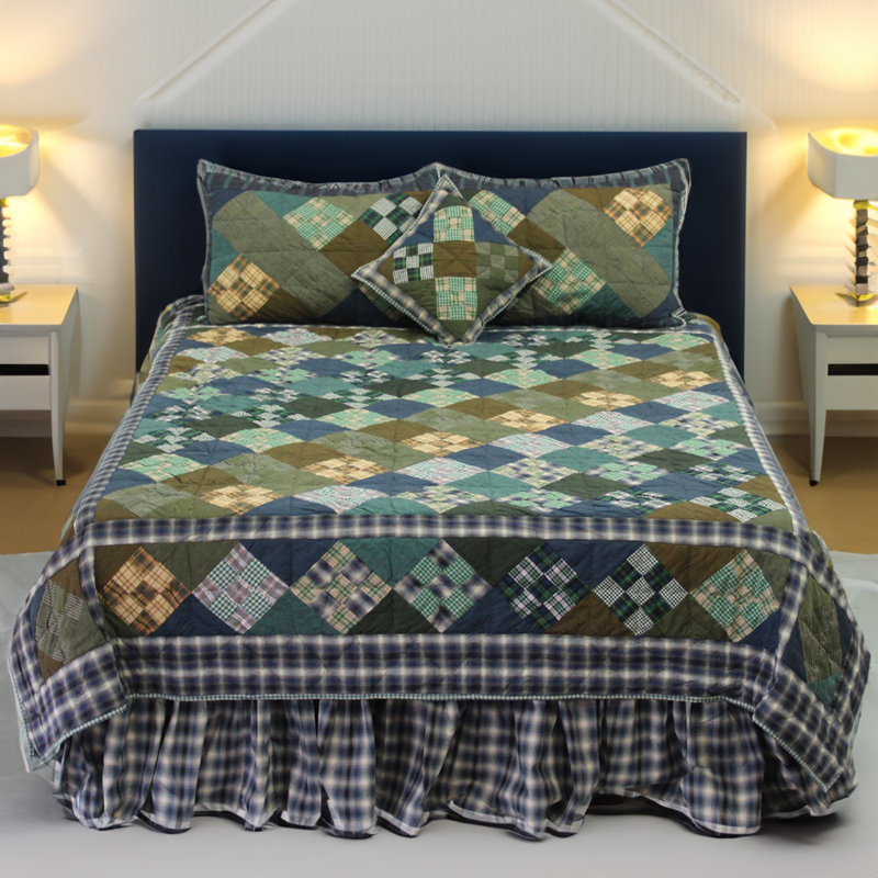 Chambray Nine Patch Cotton Geometric Shapes Quilt, King