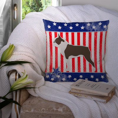 Patriotic USA Boston Terrier Indoor/Outdoor Throw Pillow