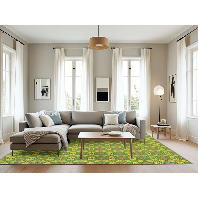 Tapis vert à motif géométrique Haaris, Rectangle 8 pi x 12 pi