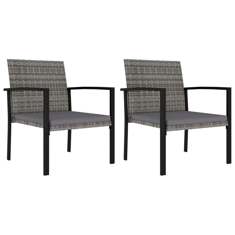 Ensemble de 2 chaises d'appoint pour l'extérieur, poly rotin gris, acier noir
