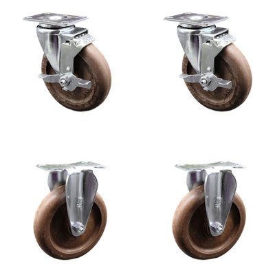 4 Piece Glass Filled Nylon Caster Set with Brakes