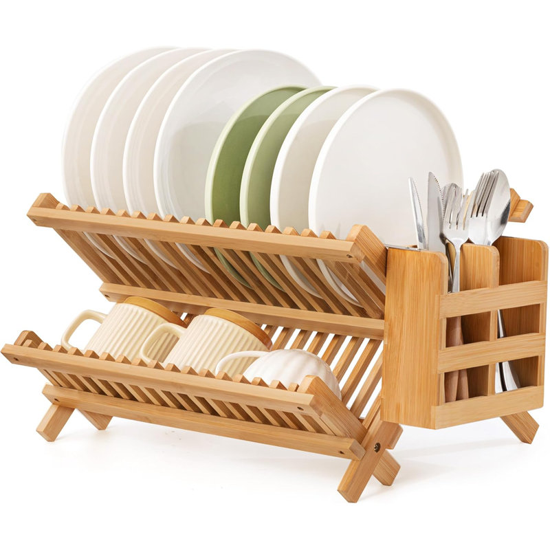 Bamboo Dish Drying Rack with Utensil Holder