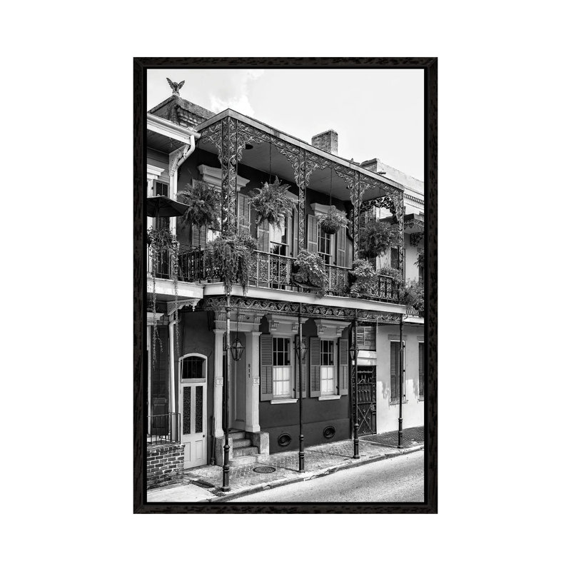 Black NOLA Series - French Quarter Balcony 1 Piece Wall Art on Canvas, 66.04cm H x 45.72cm W x 3.81cm D, Black Floater Framed