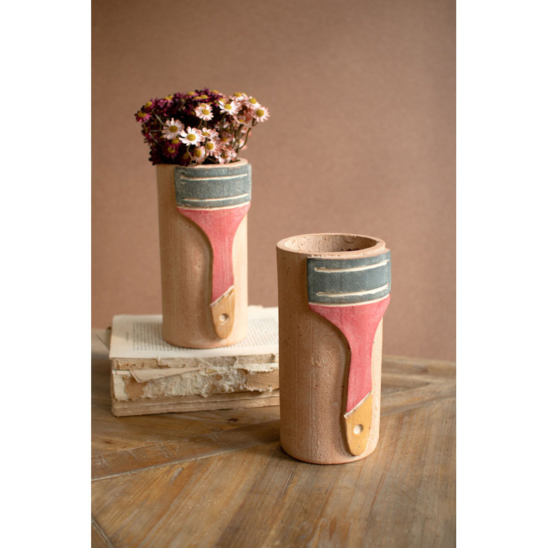 Kalalou Handcrafted Paint Brush Clay Vase – 8.5" Tall Decorative Accent