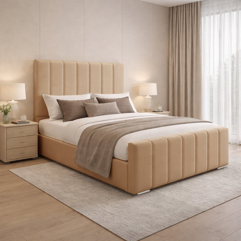 Connell Upholstered Bed Frame, Double (4'6), Beige