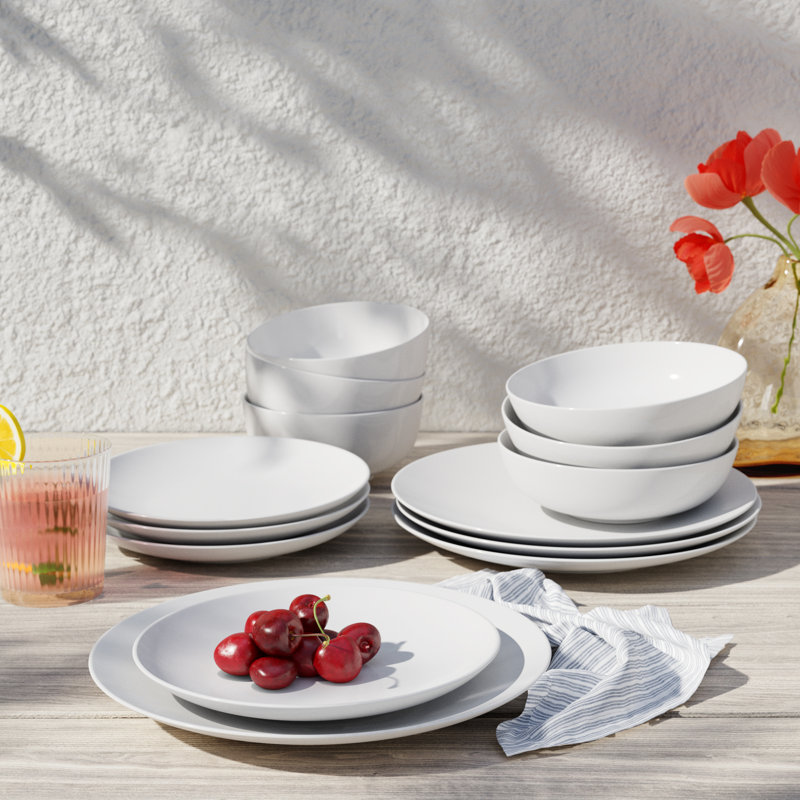 Glossy White 16-Piece Porcelain Dinnerware Set for 4
