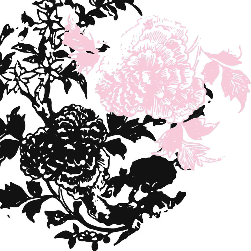 Graphique fleur rose noir, H 12 po x l 12 po