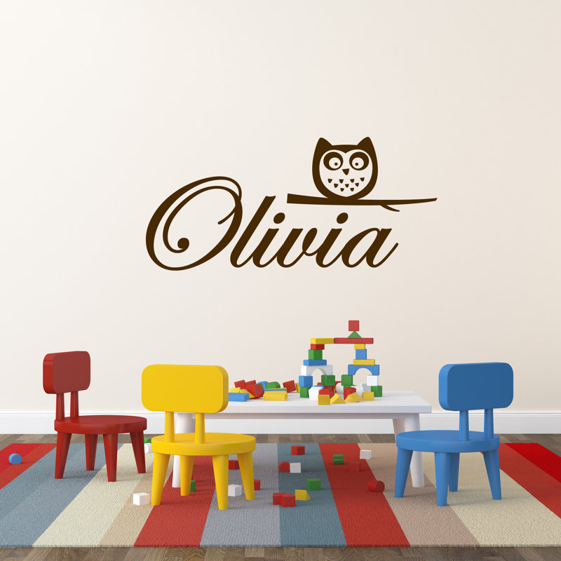 Adhésif décoratif nom personnalisé avec hibou, Brun chocolat, Oui
