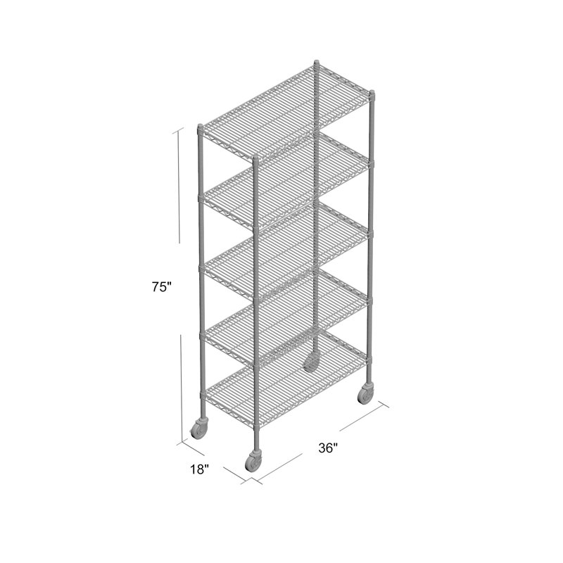 Chrome 5-Tier Adjustable Mobile Wire Shelving Unit