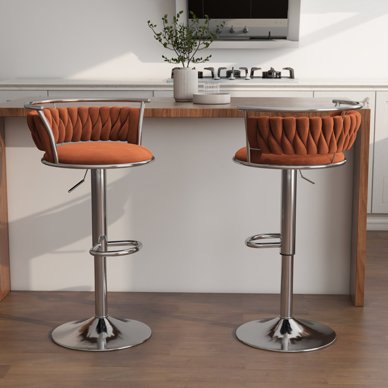 Christal Height Adjustable Swivel Bar Stool, Orange, Silver