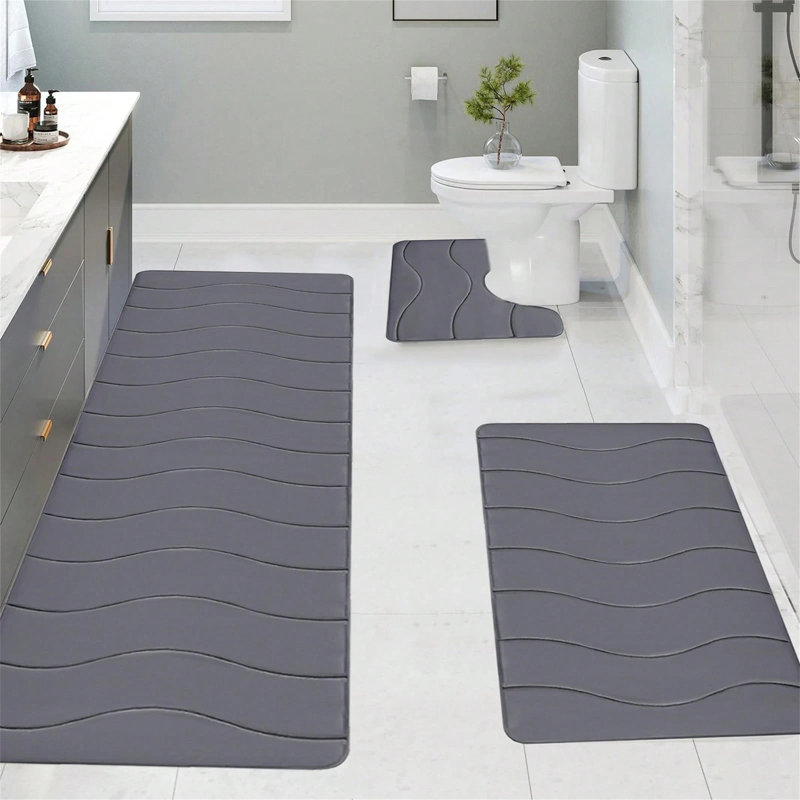 3-Pack Memory Foam Bath Mat Set - Super Absorbent Non-Slip Bathroom Rug Set