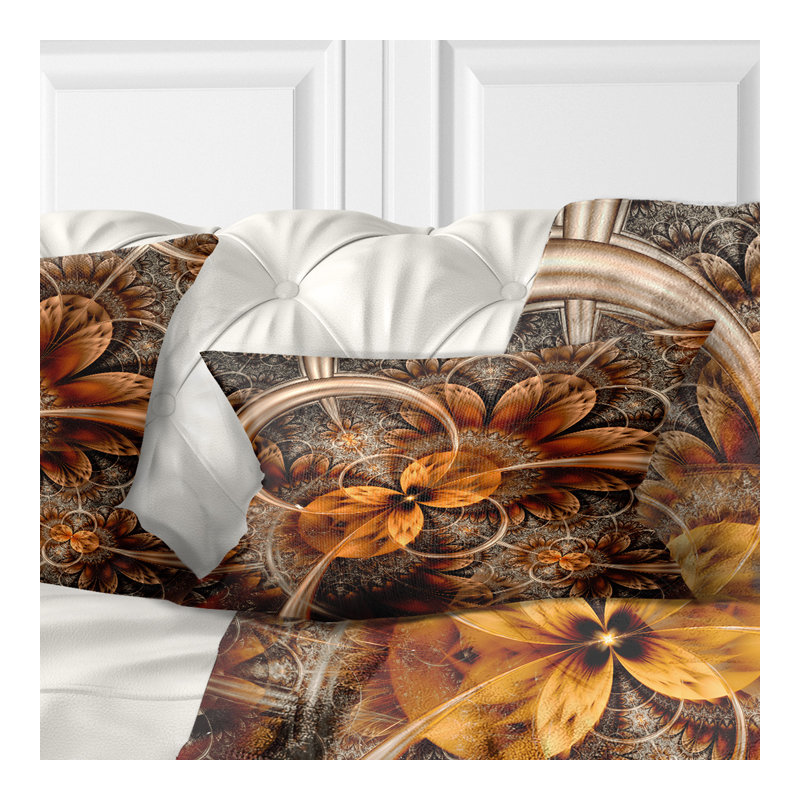 Fleur fractale orange foncé - coussin imprimé abstrait