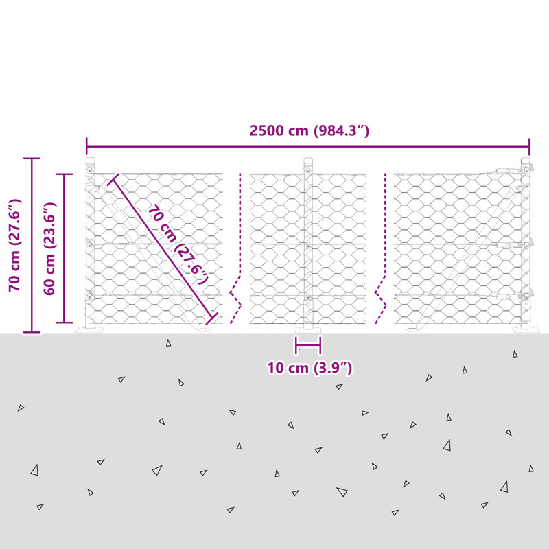 Hexagon Fence Grey Steel, 60cm H x 2500cm W