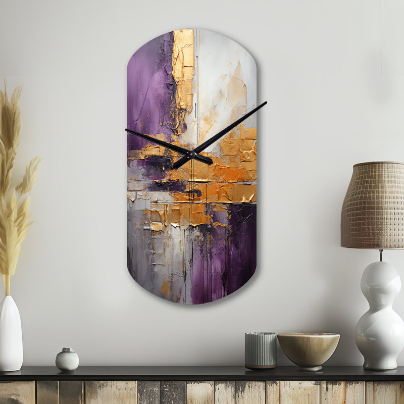 Horloge murale cylindrique abstraite en or doré et fractale III, Grand