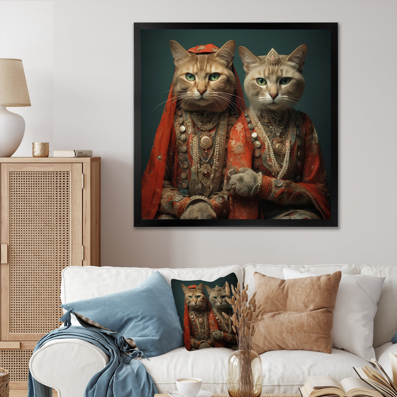 Chats à la mode rétro sur toile, H 24 po x l 24 po x P 1 po, Cadre simple noir