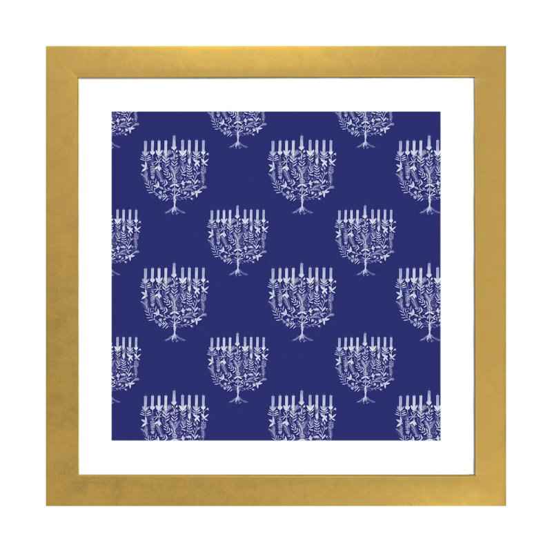«Boho Hanukkah Collection F» par Grace Popp - reproduction imprimée, Papier encadré doré, Blanc, H 16 po x l 16 po x p 1 po