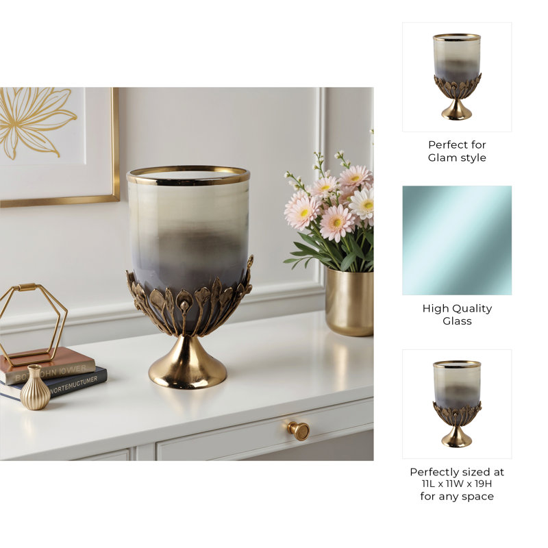Sagebrook Home Eaves Glass And Metal Hurricane, 19" H x 11" W x 11" D