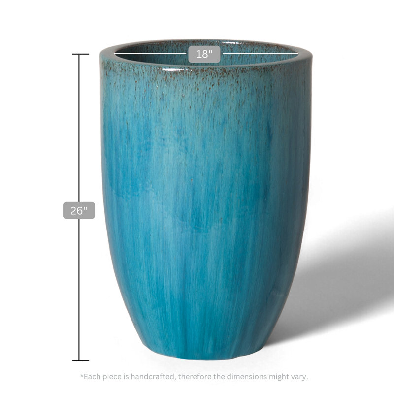 Handmade Ceramic Planter, Blue, 26" H x 18" W x 18" D