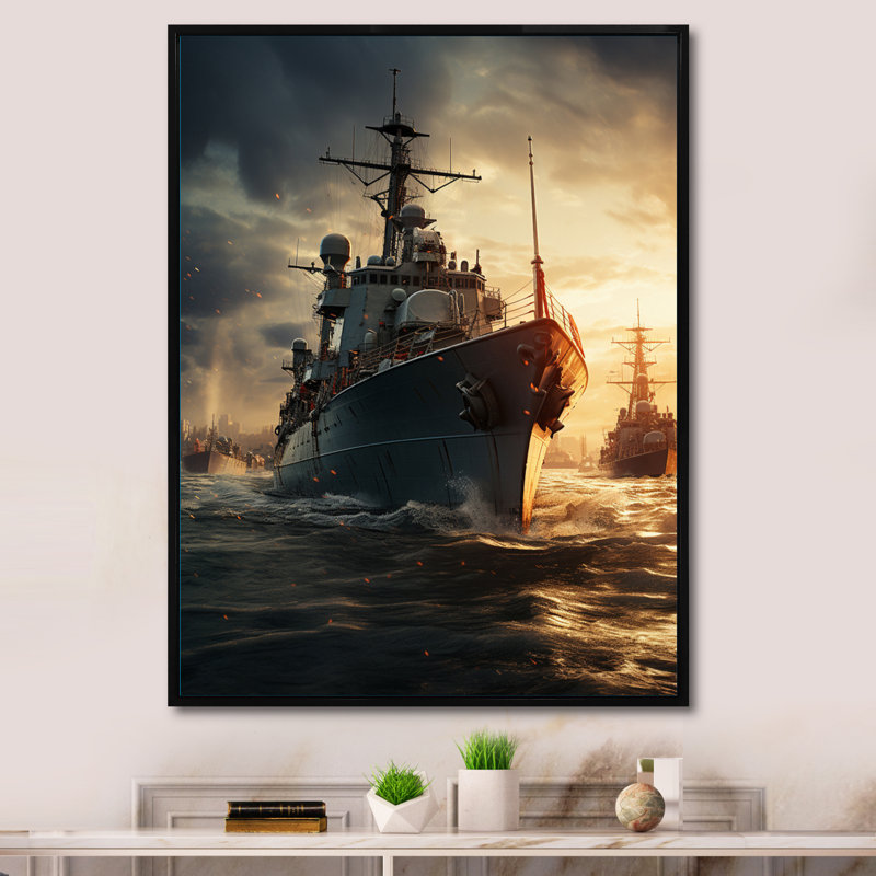 Marine militaire sur toile, Cadre flottant noir, H 32 po x l 16 po x P 1 po