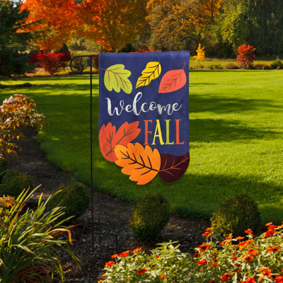 Drapeau de jardin en toile de jute « Bienvenue aux feuilles d'automne » 12x18