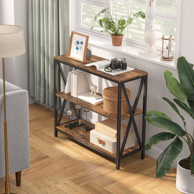 Maiocco 3-Tier Narrow Console Table with Storage, Rustic Brown, 31.7" H x 31.5" W x 9.4" D