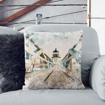 Lighthouse at the Piers End Watercolour Cushion with Filling