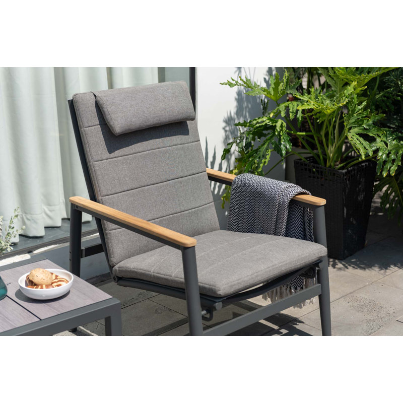 LifestyleGarden Maui FSC Teak and Aluminum Outdoor Patio Recliner Dark Gray Sofa Chair, Cream