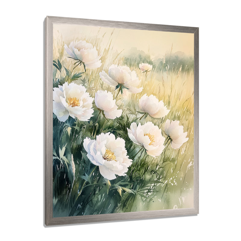 Hargrove - Floral Wall Art, Argent argent, H 44 po x l 34 po, Picture Framed