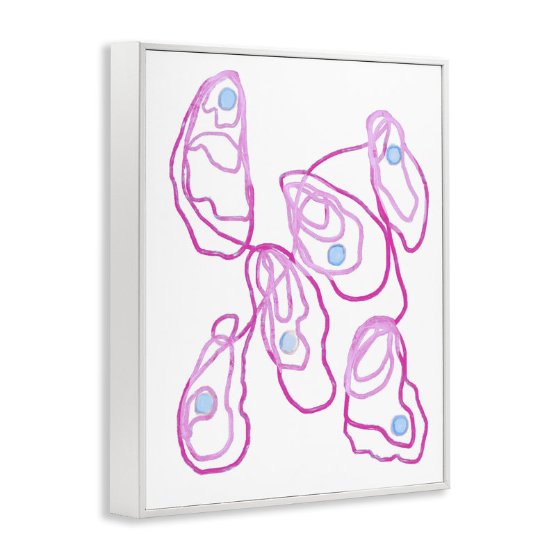 Minimalist Pink Oysters Framed Giclee, design by Lil' Rue, H 30 po x l 24 po, Estampe numérique encadrée blanc bord de mer