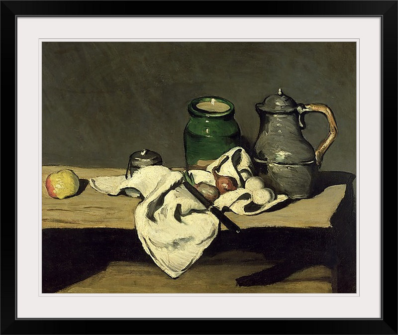 «Still Life with a Kettle, c.1869» par Paul Cezanne, reproduction d'art, H 27 po x l 32 po x P 1 po, Cadre noir