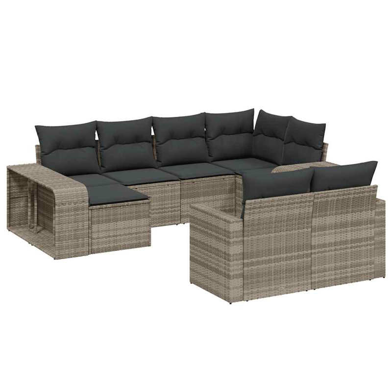  Ensemble de canapé de jardin en rotin PE gris clair, acier thermolaqué grand