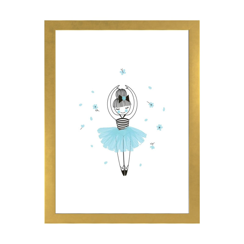 Petite ballerine - impression d'art graphique, H 24 po x l 16 po x P 1 po, Papier encadré doré, Blanc