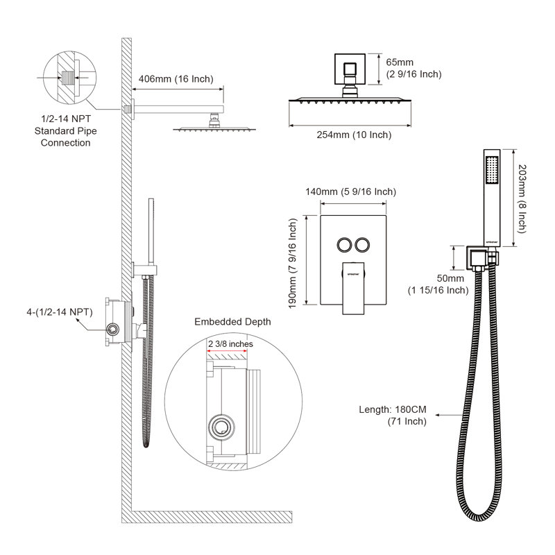 12-inch Brushed Gold Crossbar Dual-function Shower Set, Polished Chrome