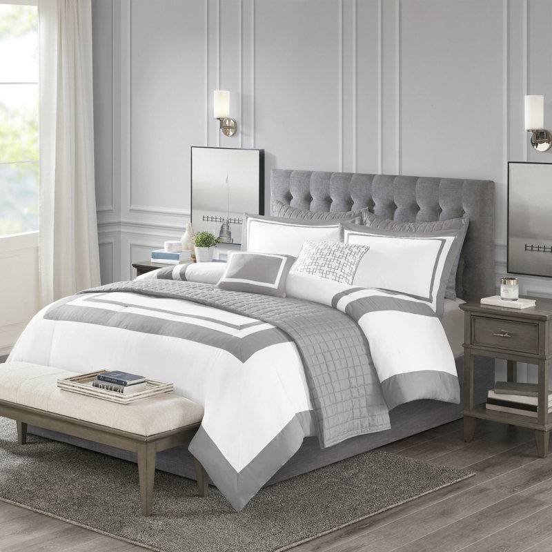 Madison Park Heritage King Microfiber 8-Piece Bedding Set in Gray
