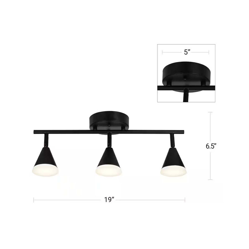 Matte Black and Frosted Acrylic 19'' 3-Light LED Track Bar Fixture