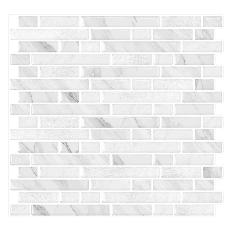Carrelage mosaïque auto-adhésif en vinyle blanc ardoise Reovatile (10 feuilles / 12 pieds carrés)