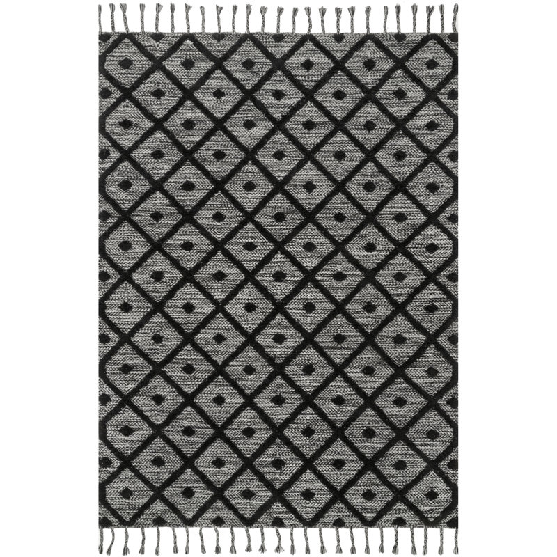 Tapis noir / gris en laine tissé à la main Ehrhardt, Rectangle 6 pi x 9 pi