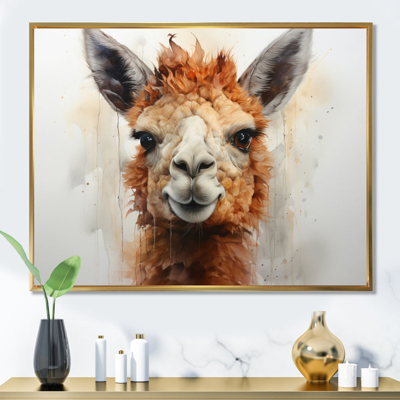 Alpaga Curious Alpaca - imprimé, Cadre flottant doré, H 12 po x l 20 po x P 1 po