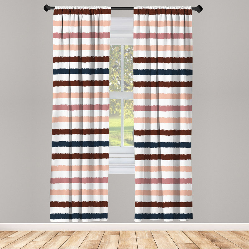 Microfiber Floral Semi-Sheer Rod Pocket Curtain Panels, 28" W x 95" L, Chocolate/Navy