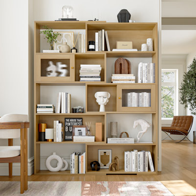 74" H 2-In-1 Bookcase, L-Shaped, 5-Tier Corner Bookshelf