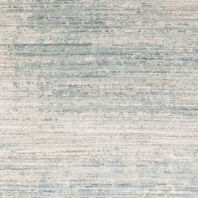 Tapis bleu sarcelle / ivoire abstrait noué à la main, Rectangle 4 pi x 6 pi