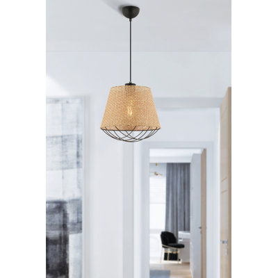 Lustre beige élégant, structure en métal, capuchon 12 po x 12 po, hauteur 9,4 po | Certifié CE, douille E27 (60 W maximum) | Parfait pour l'éclairage du salon, de la salle à manger et du vestibule | Design élégant et fonctionnel, hauteur totale: 25,6 po