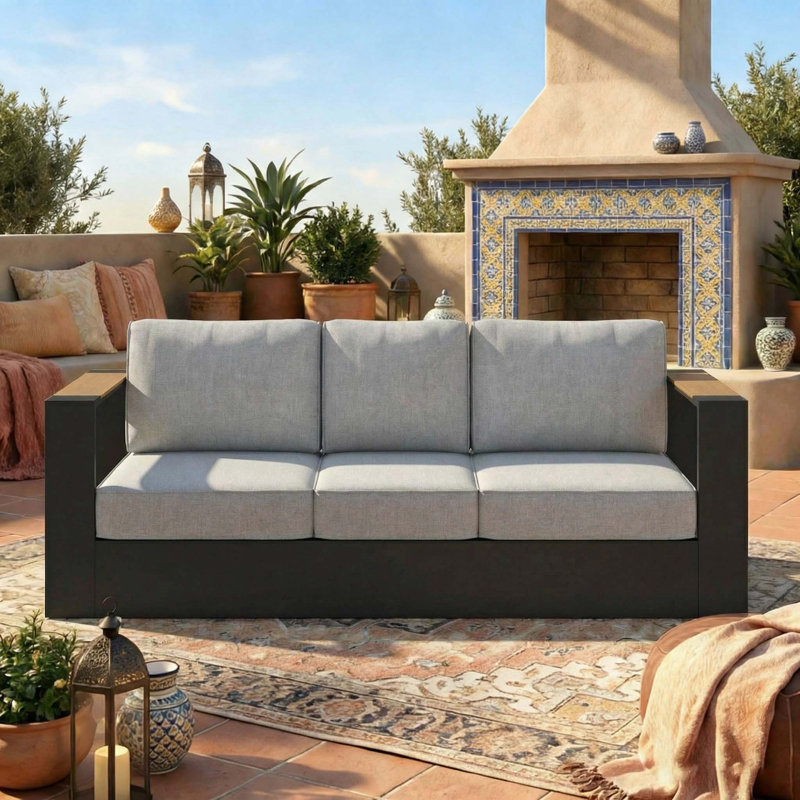  Outdoor Oversized Aluminum 3-Seater Sofa With 6-Inch Cushion, Light Grey