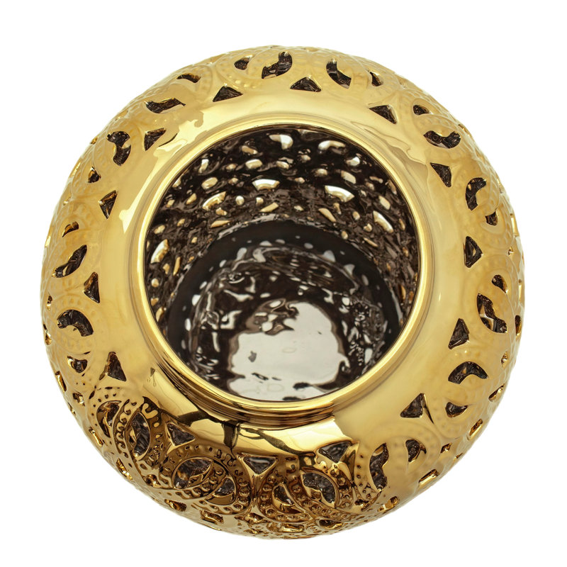 24" Spiral Lattice Temple Jar - Gold, Gold